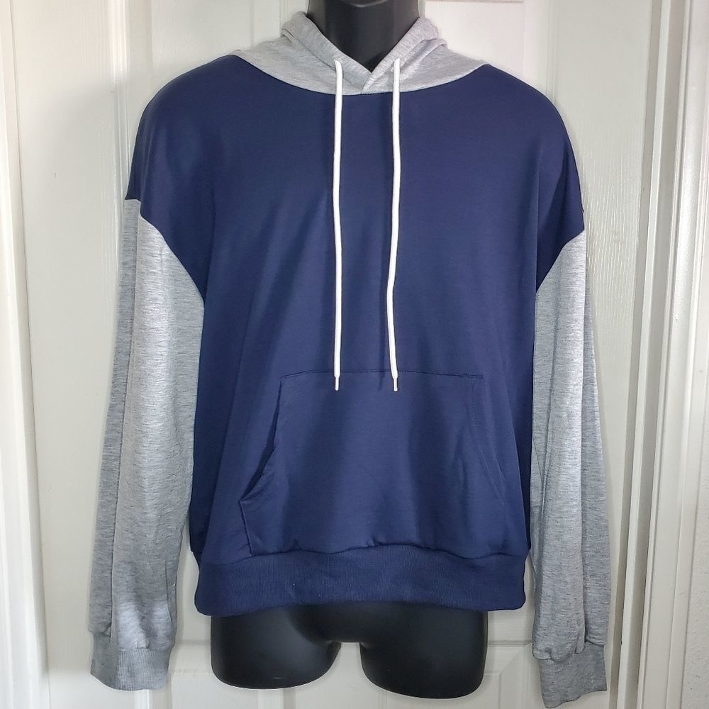 New Hooded Blue/Grey Long Sleeve